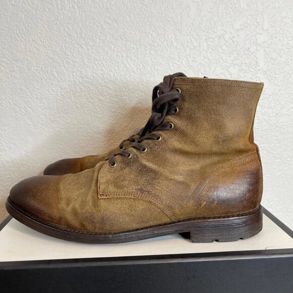 Frye Bowery Brown Leather Ankle Combat Boots Side Zip Lace up Men's Size 12 D - Picture 4 of 12